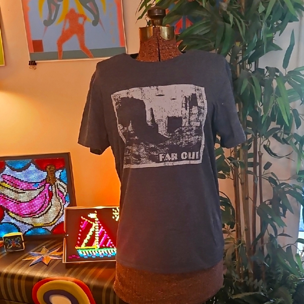 Cannabox T-Shirt FAR OUT Canyon Scene Size Small Dark Grey 100% Cotton NWOT